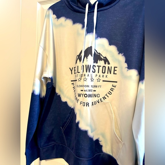 Blue and white tie dye Yellowstone hoodie - Picture 3 of 9